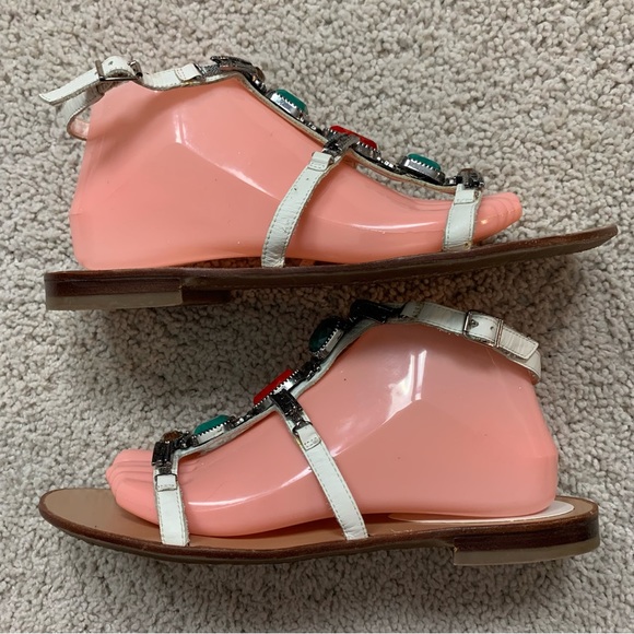 Women's BCBGeneration White Leather JEWELED GEMSTONE Strappy GLADIATOR SANDALS - Picture 6 of 8